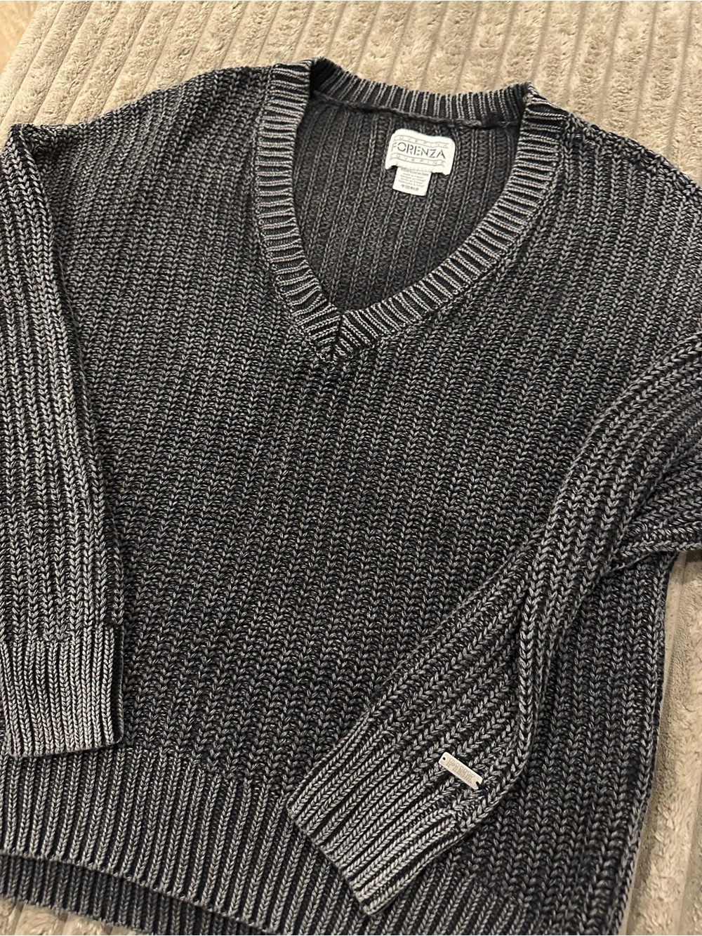 PINK Victoria's Secret Two-Tone Black and Gray Off-the-Shoulder V-Neck Sweater